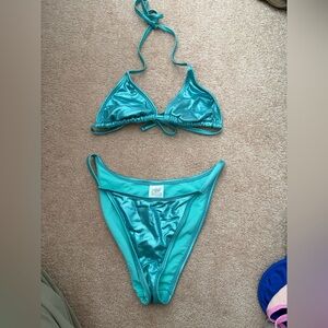 Metallic Teal Bikini Set size small top xs bottoms. Wild fable